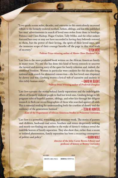 Last Seen: The Enduring Search by Formerly Enslaved People to Find Their Lost Families