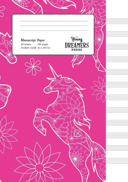 Manuscript Paper: Floral Unicorn A4 Blank Sheet Music Notebook