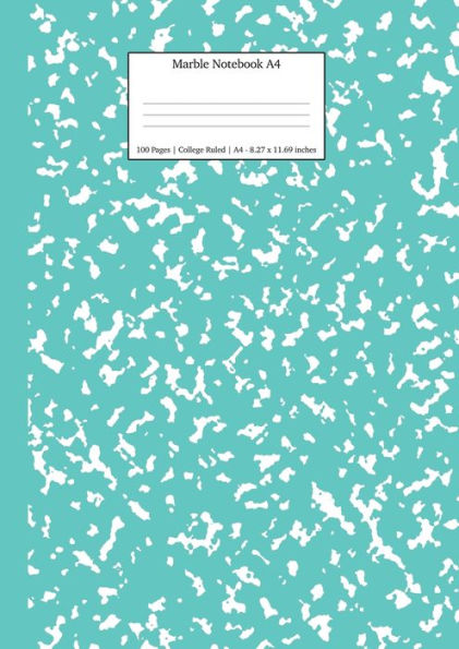 Marble Notebook A4: Turquoise Marble College Ruled Journal