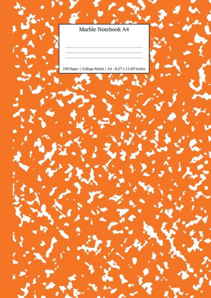 Marble Notebook A4: Pumpkin Marble College Ruled Journal