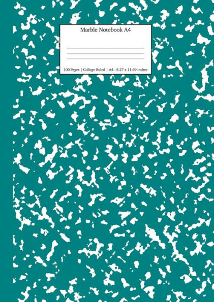 Marble Notebook A4: Teal Marble College Ruled Journal