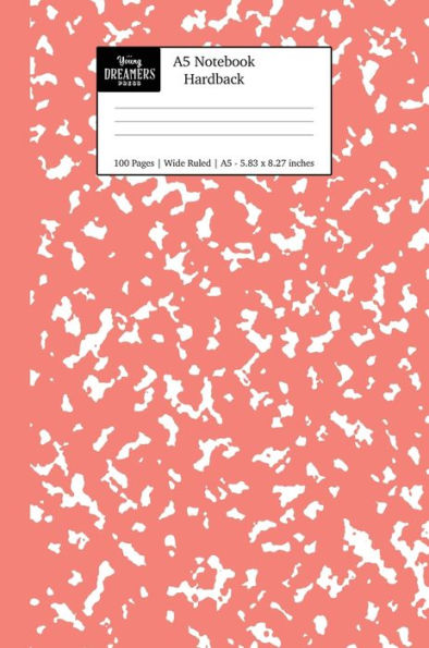 A5 Notebook Hardback: Coral Pink Marble Wide Rule Journal