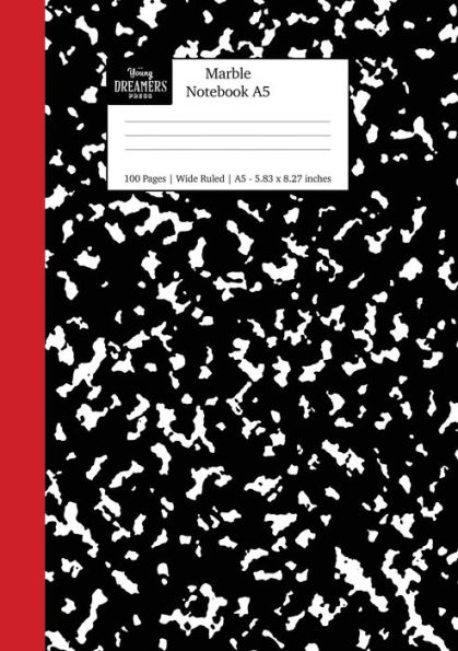Marble Notebook A5: Black and Red Spine Marble Wide Rule Journal