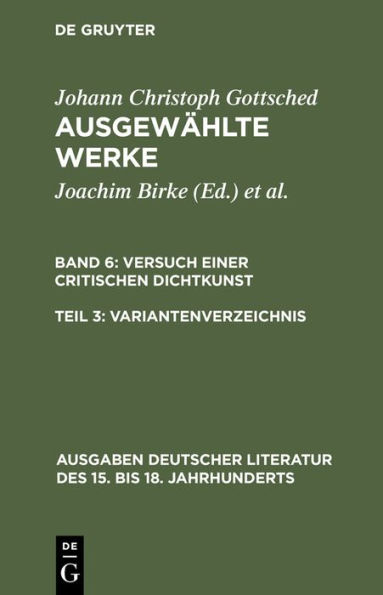 Versuch einer Critischen Dichtkunst. Variantenverzeichnis / Edition 1