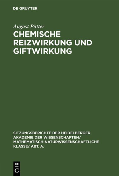 Chemische Reizwirkung und Giftwirkung: Mit einem mathematischen Anhange: Ein Diffusionsproblem