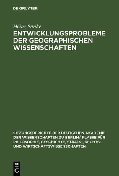 Entwicklungsprobleme der geographischen Wissenschaften