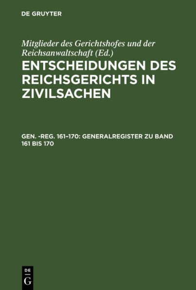 Generalregister Zu Band 161 Bis 170