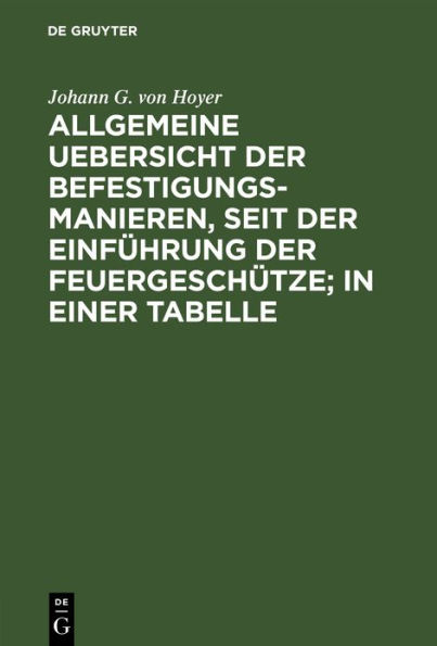 Allgemeine Uebersicht der Befestigungs-Manieren, seit der Einf hrung der Feuergesch tze; in einer Tabelle