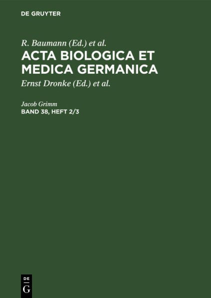 Acta Biologica et Medica Germanica. Band 38, Heft 2/3