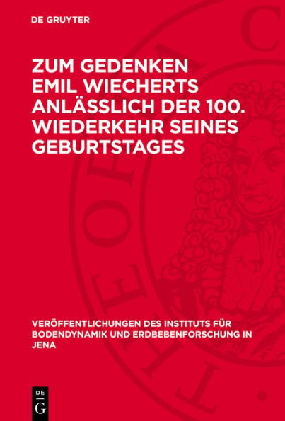 Zum Gedenken Emil Wiecherts anl sslich der 100. Wiederkehr seines Geburtstages