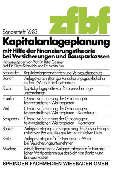 Kapitalanlageplanung mit Hilfe der Finanzierungstheorie bei Versicherungen und Bausparkassen