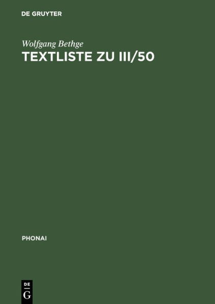 Textliste zu III/50: Festschrift für Eberhard Zwirner. Teil I