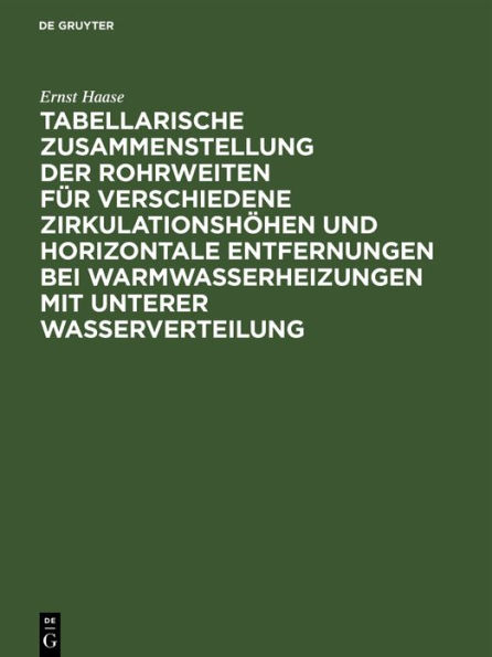 Tabellarische Zusammenstellung der Rohrweiten für verschiedene Zirkulationshöhen und horizontale Entfernungen bei Warmwasserheizungen mit unterer Wasserverteilung