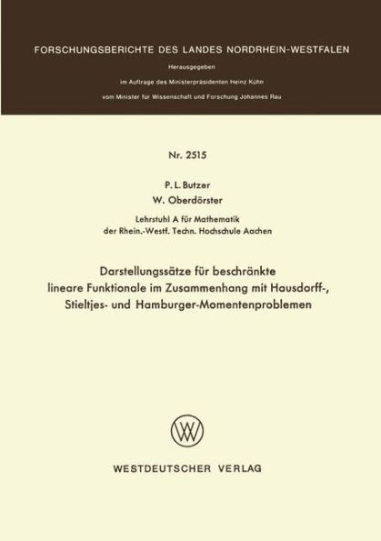 Darstellungssätze für beschränkte lineare Funktionale im Zusammenhang mit Hausdorff-, Stieltjes- und Hamburger-Momentenproblemen