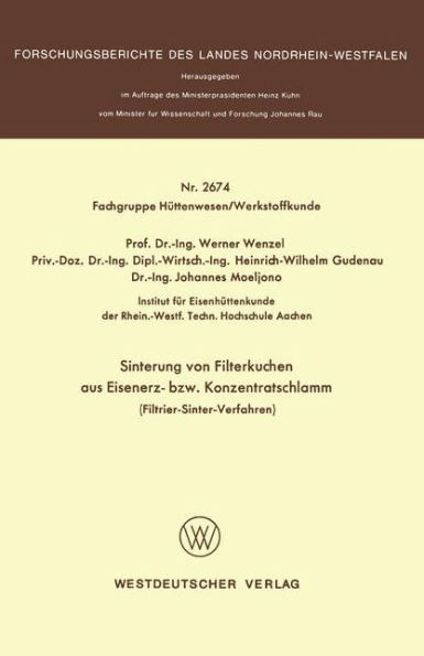 Sinterung von Filterkuchen aus Eisenerz- bzw. Konzentratschlamm: Filtrier-Sinter-Verfahren