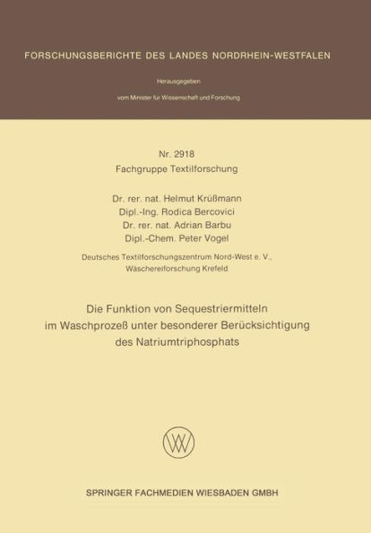 Die Funktion von Sequestriermitteln im Waschprozeß unter besonderer Berücksichtigung des Natriumtriphosphats