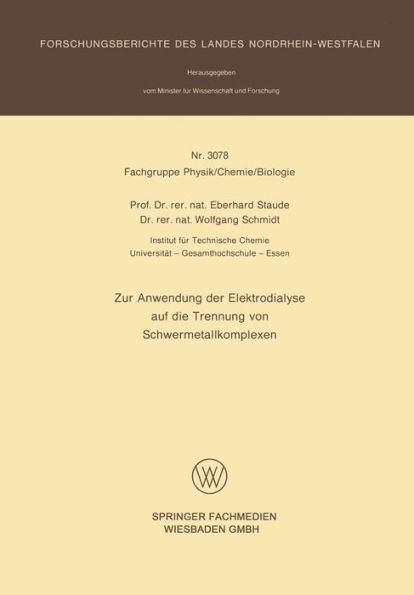 Zur Anwendung der Elektrodialyse auf die Trennung von Schwermetallkomplexen