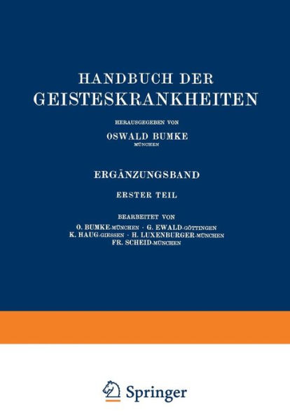 Handbuch der Geisteskrankheiten: Ergänzungsband