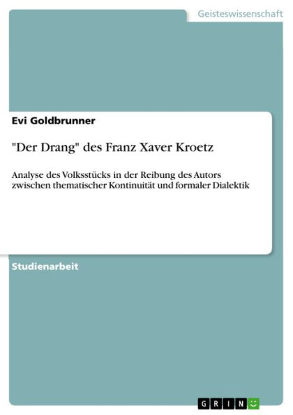'Der Drang' des Franz Xaver Kroetz: Analyse des Volksstücks in der Reibung des Autors zwischen thematischer Kontinuität und formaler Dialektik