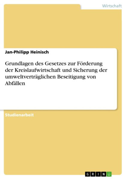 Grundlagen des Gesetzes zur Förderung der Kreislaufwirtschaft und Sicherung der umweltverträglichen Beseitigung von Abfällen