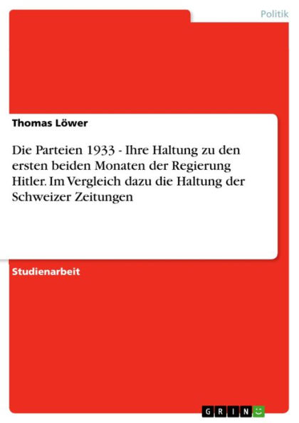 Die Parteien 1933 - Ihre Haltung zu den ersten beiden Monaten der Regierung Hitler. Im Vergleich dazu die Haltung der Schweizer Zeitungen