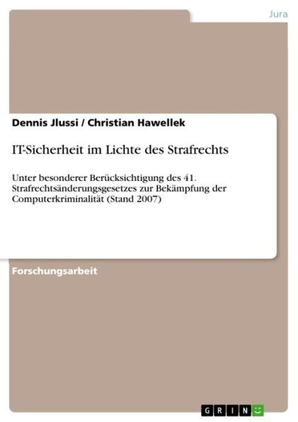 IT-Sicherheit im Lichte des Strafrechts: Unter besonderer Berücksichtigung des 41. Strafrechtsänderungsgesetzes zur Bekämpfung der Computerkriminalität (Stand 2007)