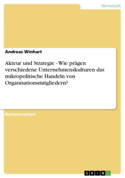 Akteur und Strategie - Wie prägen verschiedene Unternehmenskulturen das mikropolitische Handeln von Organisationsmitgliedern?: Wie prägen verschiedene Unternehmenskulturen das mikropolitische Handeln von Organisationsmitgliedern