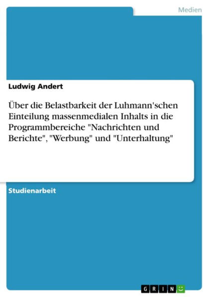 Über die Belastbarkeit der Luhmann'schen Einteilung massenmedialen Inhalts in die Programmbereiche 'Nachrichten und Berichte', 'Werbung' und 'Unterhaltung'