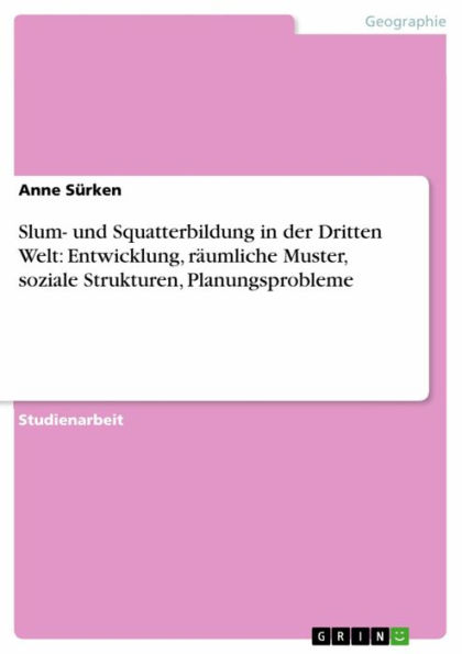 Slum- und Squatterbildung in der Dritten Welt: Entwicklung, räumliche Muster, soziale Strukturen, Planungsprobleme