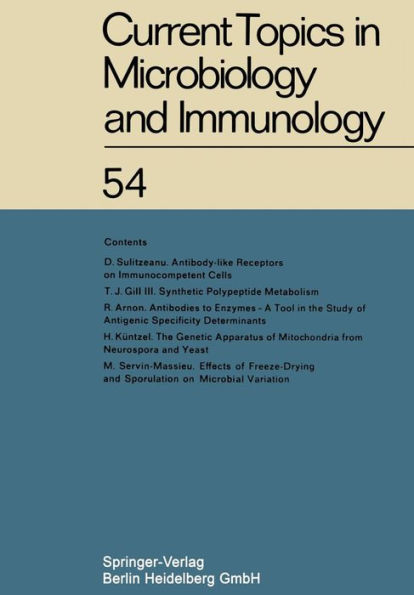 Current Topics in Microbiology and Immunology: Ergebnisse der Mikrobiologie und Immunitï¿½tsforschung