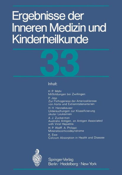 Ergebnisse der Inneren Medizin und Kinderheilkunde