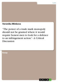 Title: 'The power of a trade mark monopoly should not be granted where it would require honest men to look for a defence to an infringement action.' - A Critical Discussion, Author: Veronika Minkova