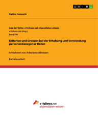 Title: Kriterien und Grenzen bei der Erhebung und Verwendung personenbezogener Daten: Im Rahmen von Arbeitsverhältnissen, Author: Nadine Hammele