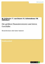 Title: Die größten Finanzinvestoren und deren Geschäfte: Heuschrecken oder harte Sanierer, Author: M. Schlesier