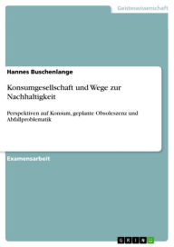 Title: Konsumgesellschaft und Wege zur Nachhaltigkeit: Perspektiven auf Konsum, geplante Obsoleszenz und Abfallproblematik, Author: Hannes Buschenlange