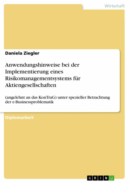 Anwendungshinweise bei der Implementierung eines Risikomanagementsystems für Aktiengesellschaften: (angelehnt an das KonTraG) unter spezieller Betrachtung der e-Businessproblematik