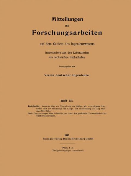 Mitteilungen ï¿½ber Forschungsarbeiten: auf dem Gebiete des Ingenieurwesens