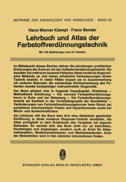 Lehrbuch und Atlas der Farbstoffverdünnungstechnik