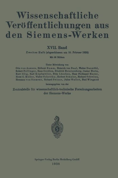 Wissenschaftliche Veröffentlichungen aus den Siemens-Werken: XVII. Band