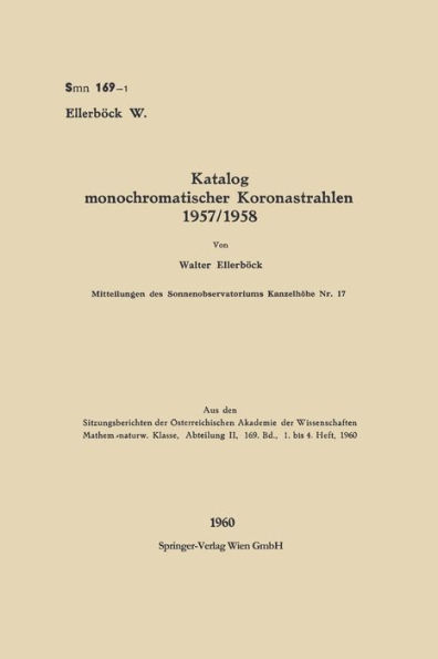 Katalog monochromatischer Koronastrahlen 1957/1958