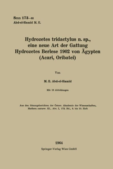 Hydrozetes tridactylus n. sp., eine neue Art der Gattung Hydrozetes Berlese 1902 von ï¿½gypten