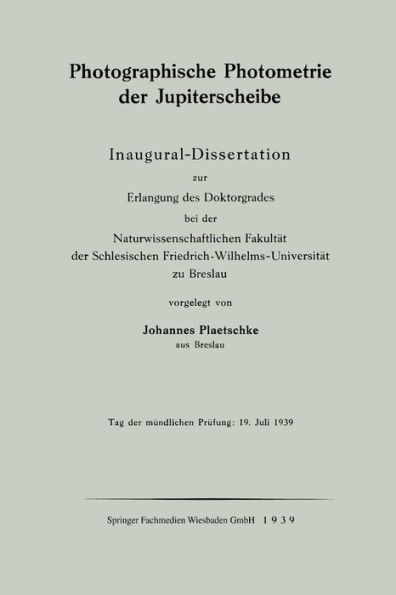 Photographische Photometrie der Jupiterscheibe