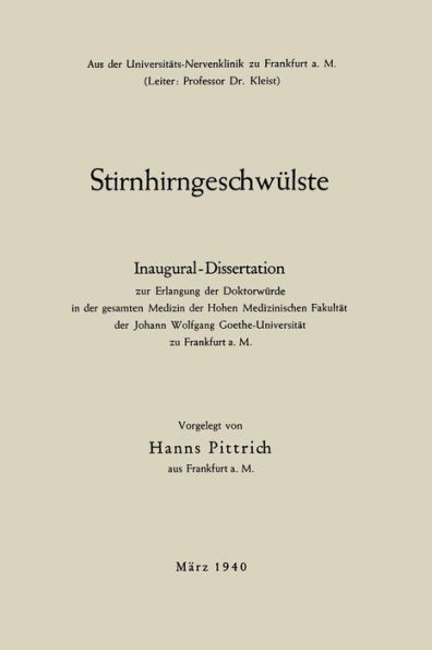 Stirnhirngeschwülste: Inaugural-Dissertation