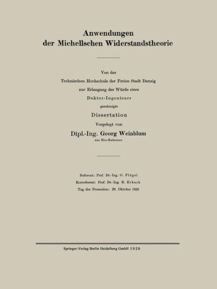 Anwendungen der Michellschen Widerstandstheorie