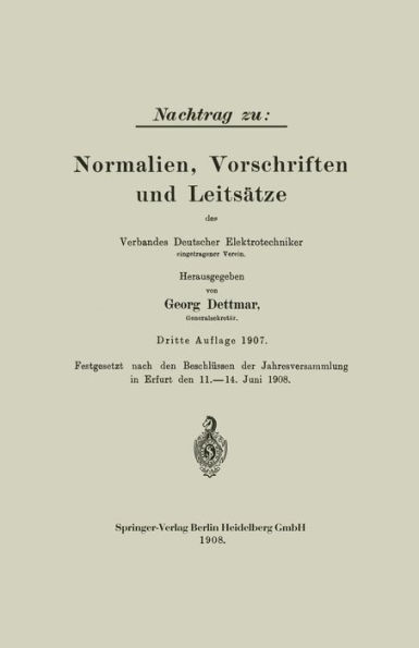 Nachtrag zu: Normalien, Vorschriften und Leitsätze des Verbandes Deutscher Elektrotechniker