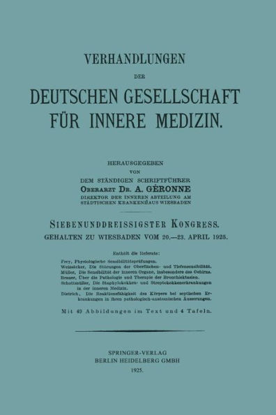 Siebenunddreissigster Kongress: Gehalten zu Wiesbaden vom 20.-23. April 1925