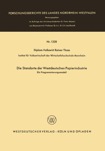 Die Standorte der westdeutschen Papierindustrie: Ein Programmierungsmodell