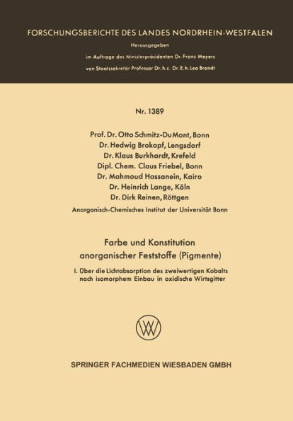 Farbe und Konstitution anorganischer Feststoffe (Pigmente): I. Über die Lichtabsorption des zweiwertigen Kobalts nach isomorphem Einbau in oxidische Wirtsgitter