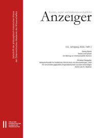 Title: Geistes-, sozial-und kulturwissenschaftlicher Anzeiger 151. Jahrgang 2016, Heft 1, Author: Wissenschaften Osterreichische Akademie d