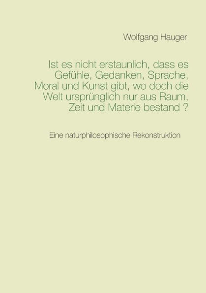 Ist es nicht erstaunlich, dass es Gefühle, Gedanken, Sprache, Moral und Kunst gibt, wo doch die Welt ursprünglich nur aus Raum, Zeit und Materie bestand?: Eine naturphilosophische Rekonstruktion